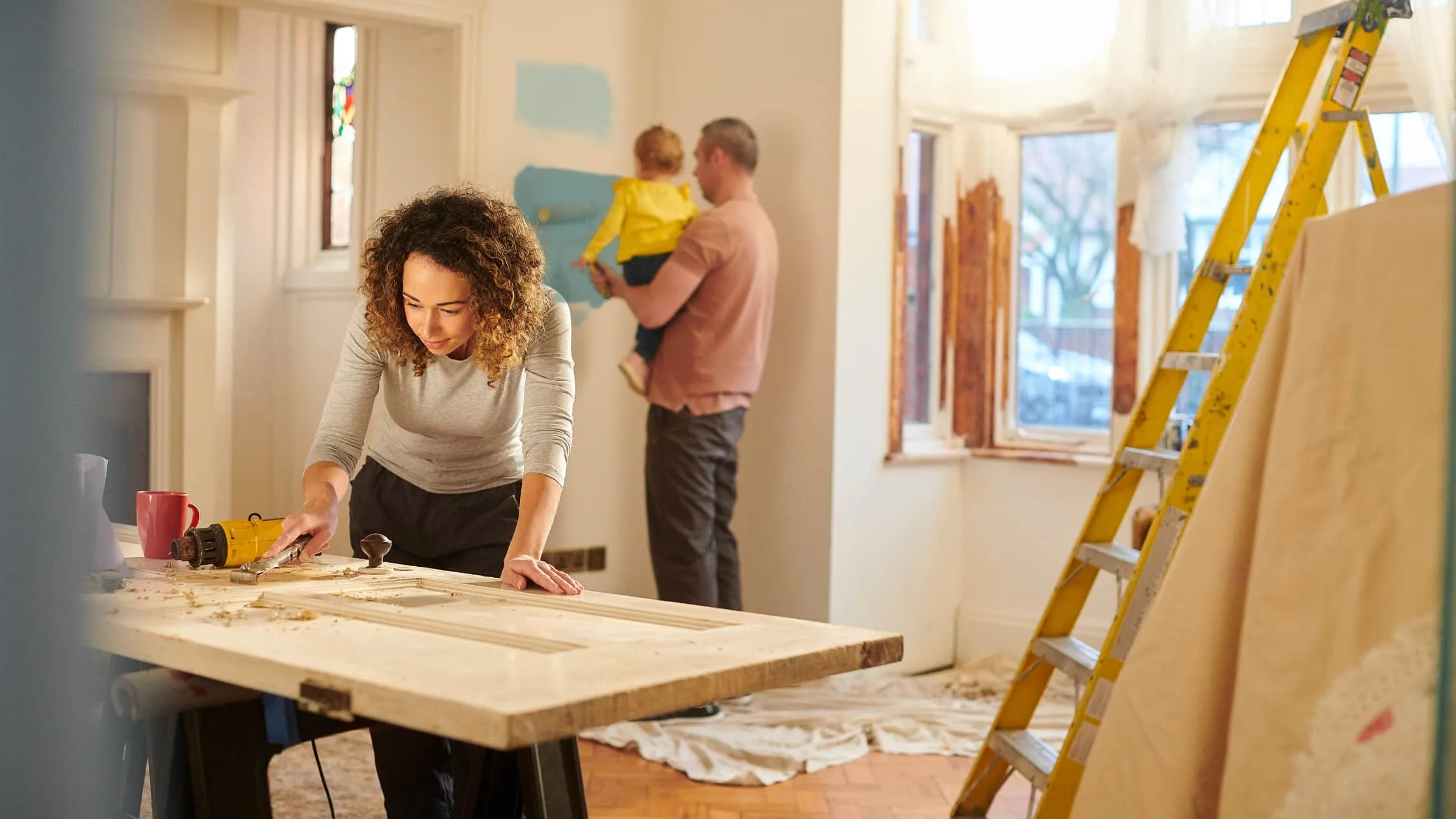 Family doing renovations