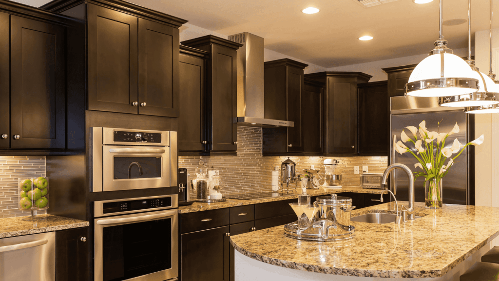 Modern kitchen remodeling Denver project with white cabinets and granite countertops