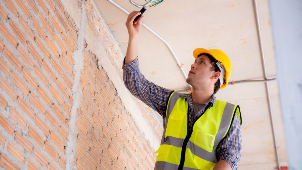 Contractor inspecting a wall for home inspection red flags during a property evaluation