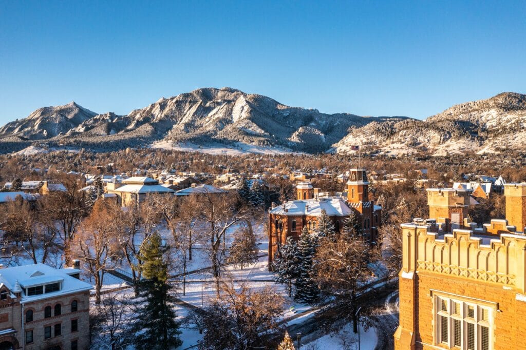 Aerial view of the Flatirons in Boulder Colorado