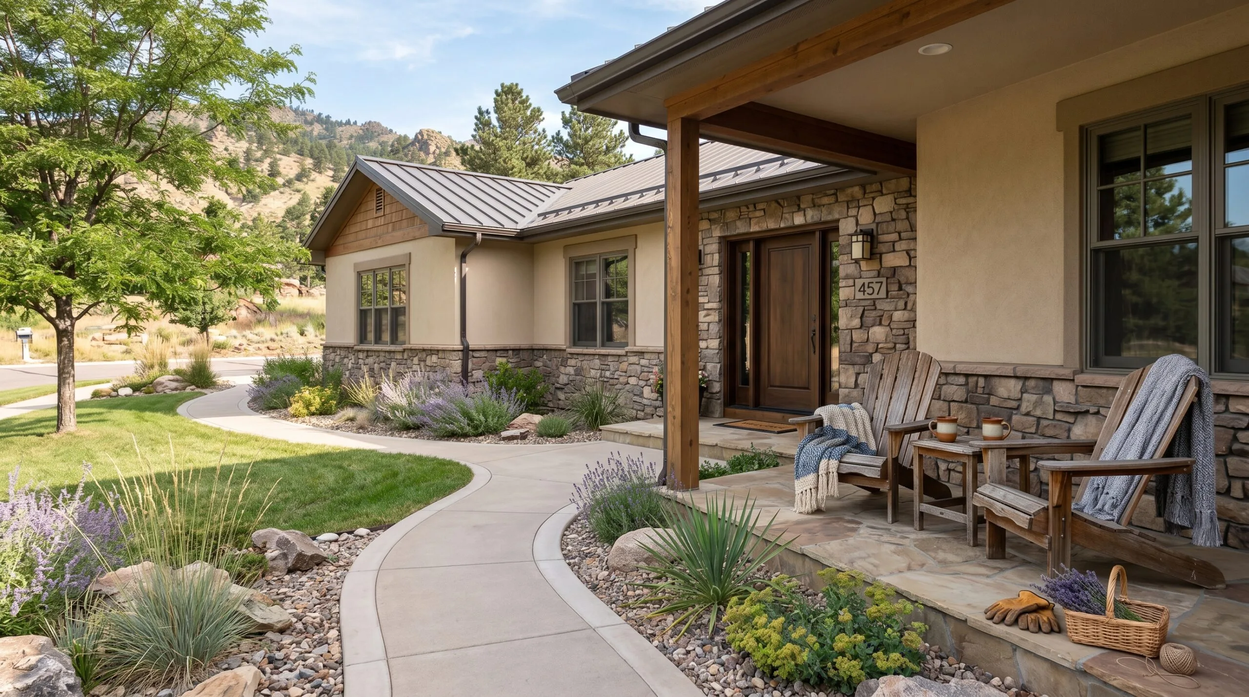 Aging in place remodeling: accessible single-story Colorado ranch home with no-step entry and Front Range foothills